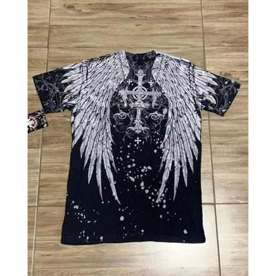 Summer European and American Fashion Men's Breathable and Comfortable Round Neck T-shirt Wing Cross Print Outdoor Top