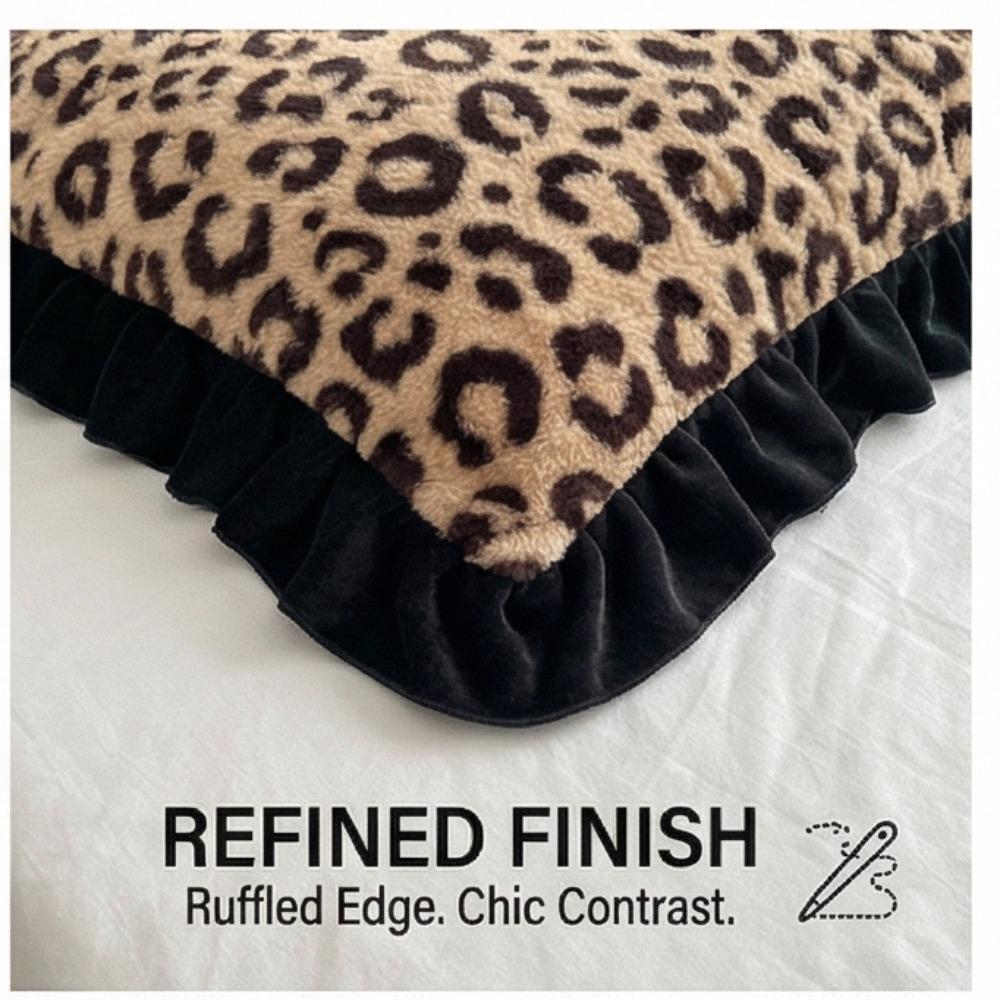 סט מצעים יוקרתי לחורף עם הדפס נמר ופרוות ארנב, ארבעה חלקים - כיסוי שמיכה עם ריפוד נוסף והגדלת עובי לחימום ונוחות משופרים.