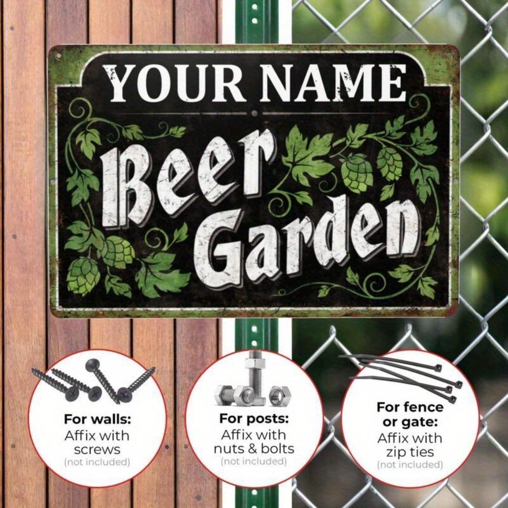 Personalized Rustic Beer Garden Metal Sign, 2D Flat White Hops Barley Wall Decor, Durable Aluminum Home Bar Wall Art
