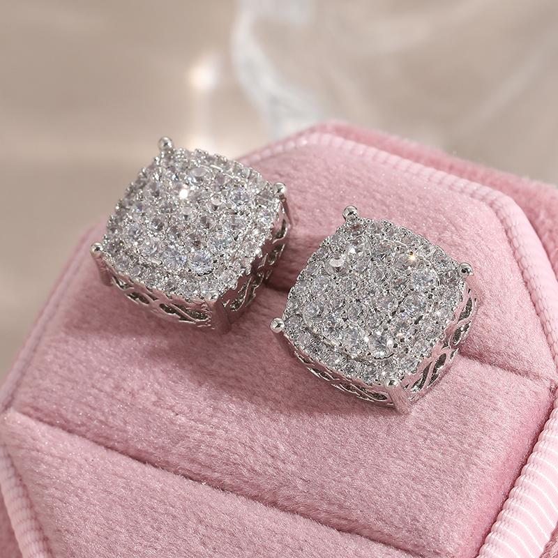 Dazzling Copper Color Square Inlaid Cubic Zirconia Stud Earrings for Women Fashion Engagement Wedding Earrings Zircon медный