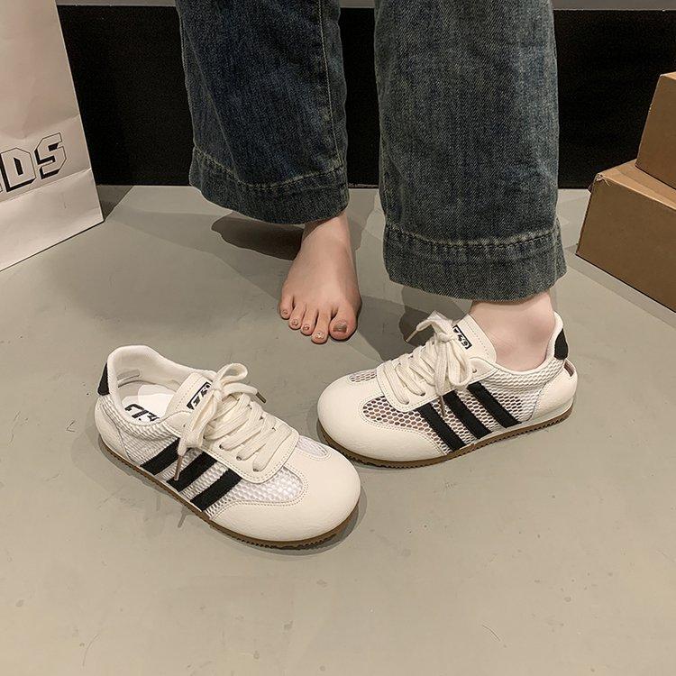 Mode veelzijdige kleurcombinatie kleine witte schoenen lente nieuw gestreept veterschoenen ondiepe mond sport vrijetijd morele training schoenen dames