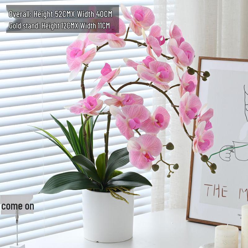 Artificial Phalaenopsis Floral Arrangement for Living Room Display - Potted Decoration for TV Cabinet