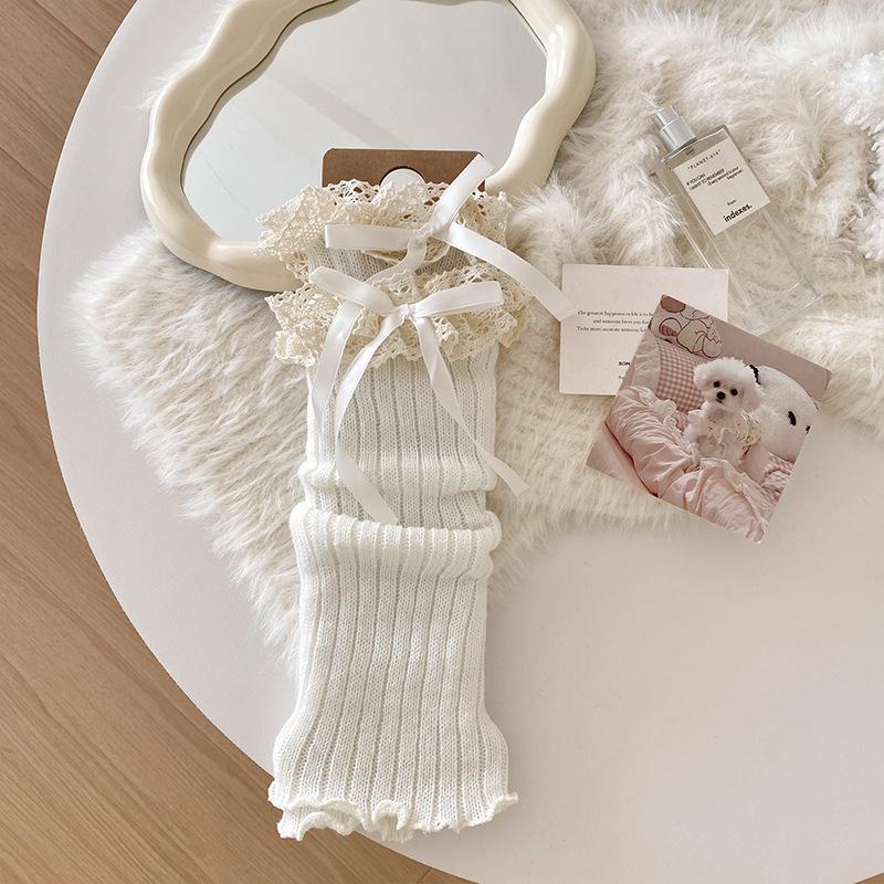 Lace-Trimmed Bow-Tie Knee-High Socks Fashionable Jk Socks Versatile And Slimming Slouch Socks