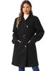 Allegra K Women's Button-Down Coat, Stand Collar, Long Sleeves, Belted, Winter Classic Long Coat, Black, Size M