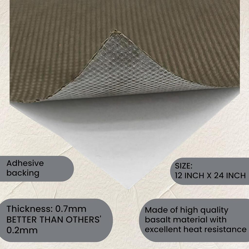 Reinforced Exhaust Heat Shield Mat 12 Inch x 24 Inch with Adhesive Backed Resistant for wall behind grill 2000 Degrees High Temp Protection Material
