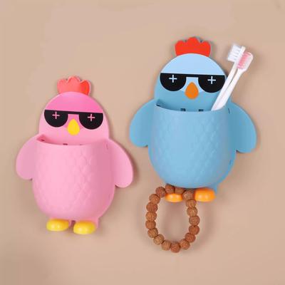 Cartoon Chick Wall-Mounted Storage Rack for Makeup, Toothbrush, and Accessories