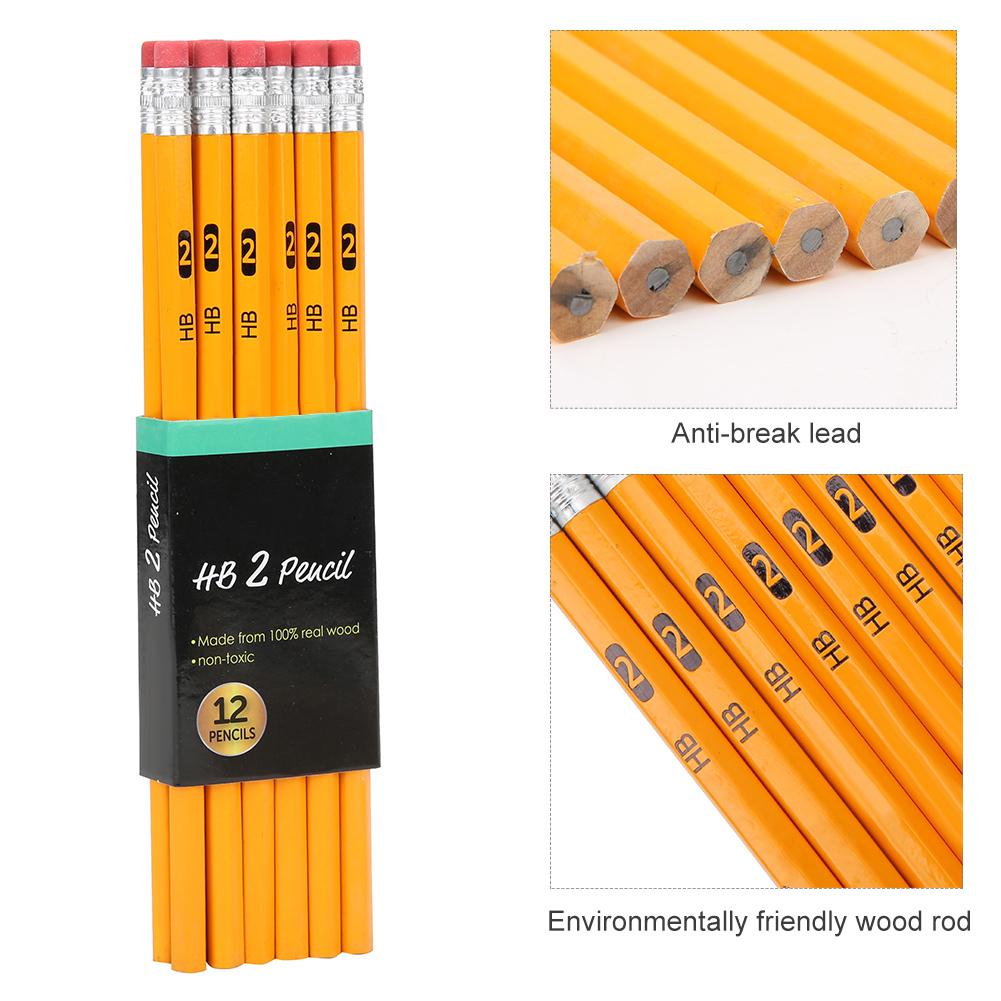 144PCS Yellow Rod with Eraser HB Pencil Set Environmental Stationery Painting Tool