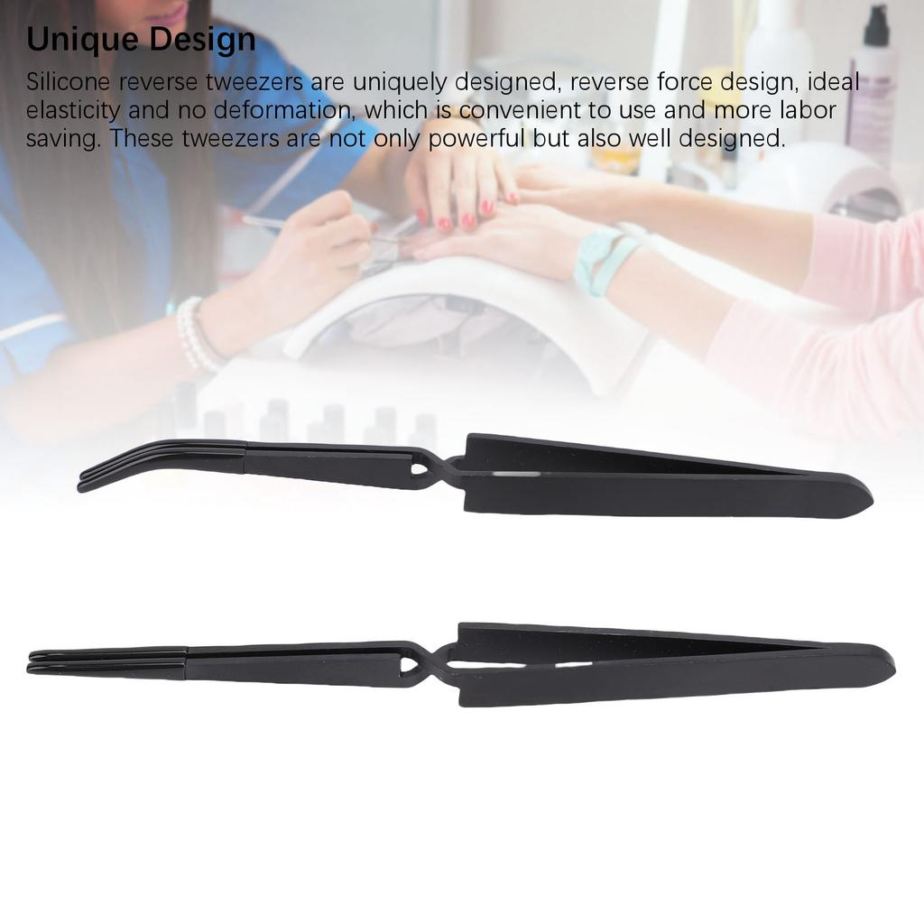 2 Stück Umgekehrte Pinzetten Schwarz Edelstahl Silikon Bastelpinzetten für professionelle Nageltechniker und den persönlichen Heimgebrauch