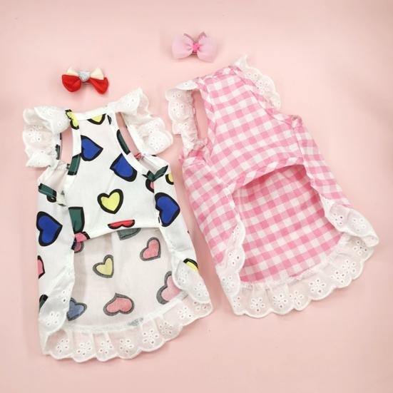 Šaty pro domácí mazlíčky Měkká krajka Módní potisk Pohodlné tenké rekvizitové šaty pro psy Bavlněné šaty s čelenkou Letní nabídka