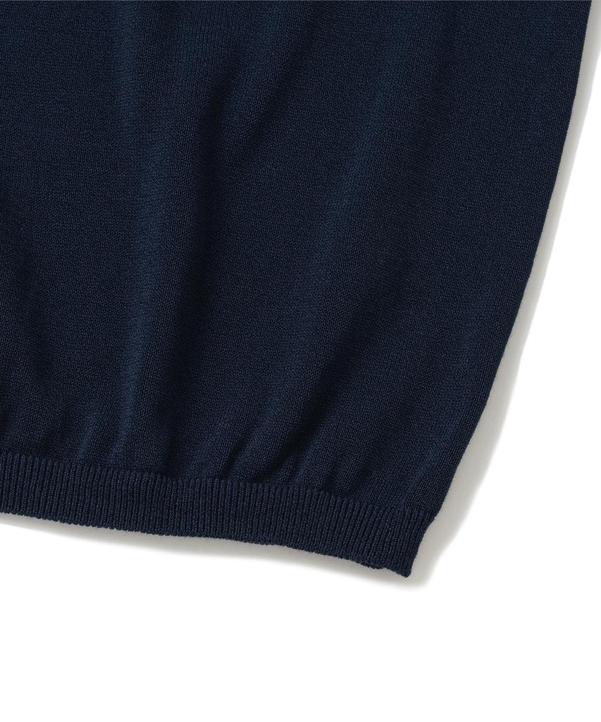KNITTED Shellon Cooling Single Crop Henley Neck Knit Navy