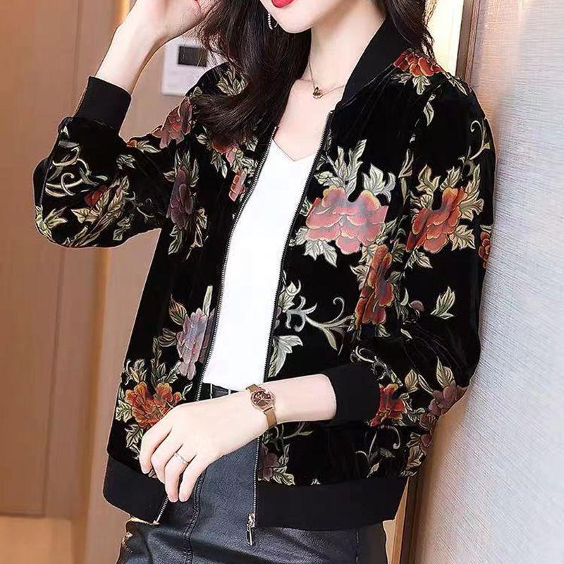 Stylish Velvet Tracksuit Jacket for Middle-aged and Elderly Women - Spring/Autumn Wear