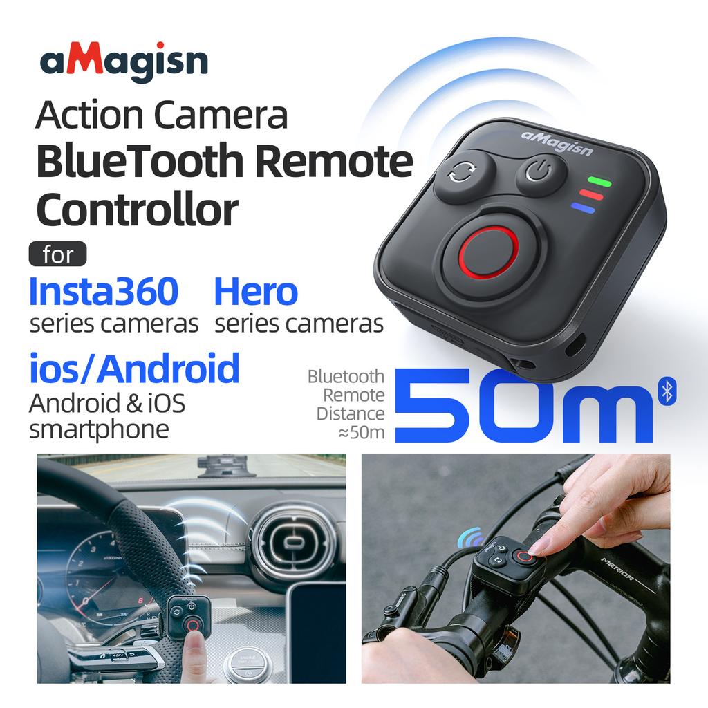 AMagisn Bluetooth Shutter Remote for Action Cameras, 50m Range & 96H Battery Remote Control for GoPro Insta360 Accessories