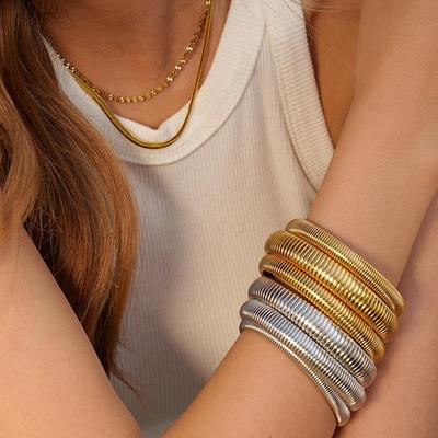 Bracciale largo alla moda in acciaio al titanio con strisce verticali - Design lussuoso ed esagerato per le donne
