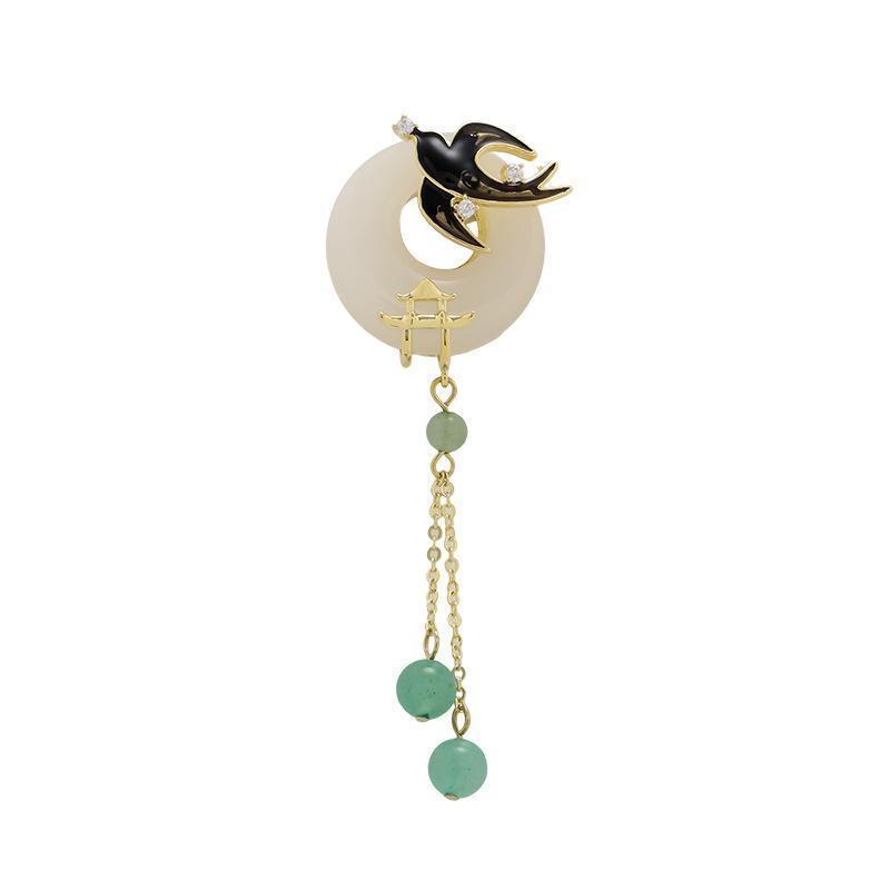 Swallow Peace Pendant Tassel Brooch, High-end Women's Luxurious and Elegant Brooch, Ancient-style Corsage