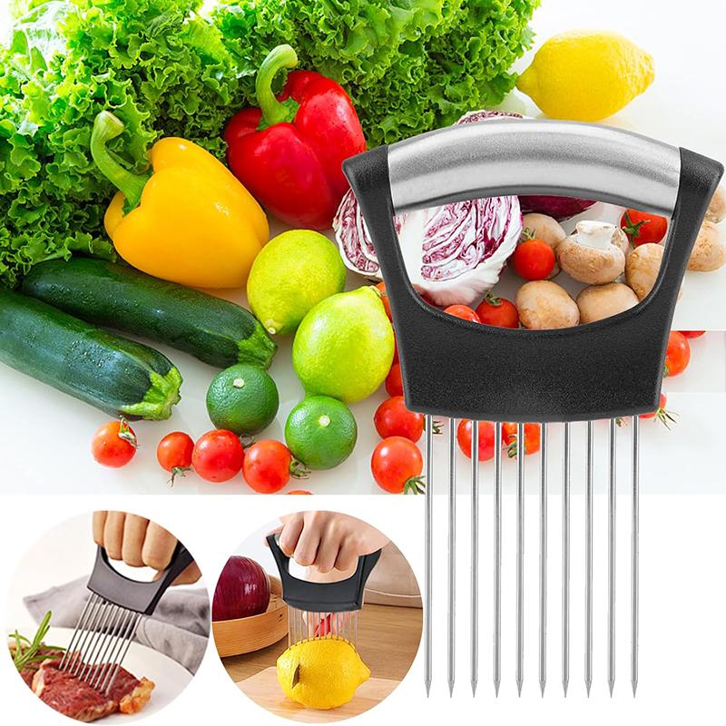 Stainless Steel Onion Slicer Holder Onion Holder For Slicing Food Slicers Assistant Tomato Onion Cutter Holder Cutting Fork