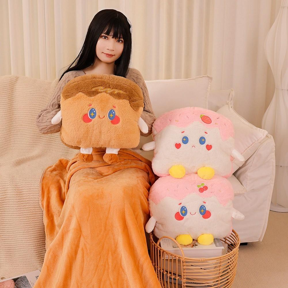 Cute Toast Plush Toy Blanket Set Dual Use Office Nap Blanket Birthday Girls Gift