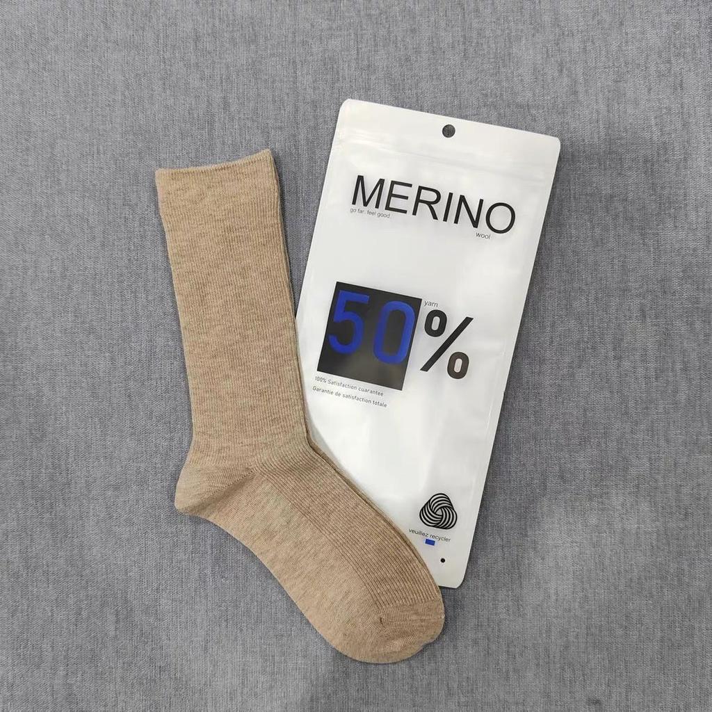 Women's 80% Merino Wool Knee-High Socks, Double-Needle College Style, Slouchy, Warm for Autumn/Winter, Solid Color.