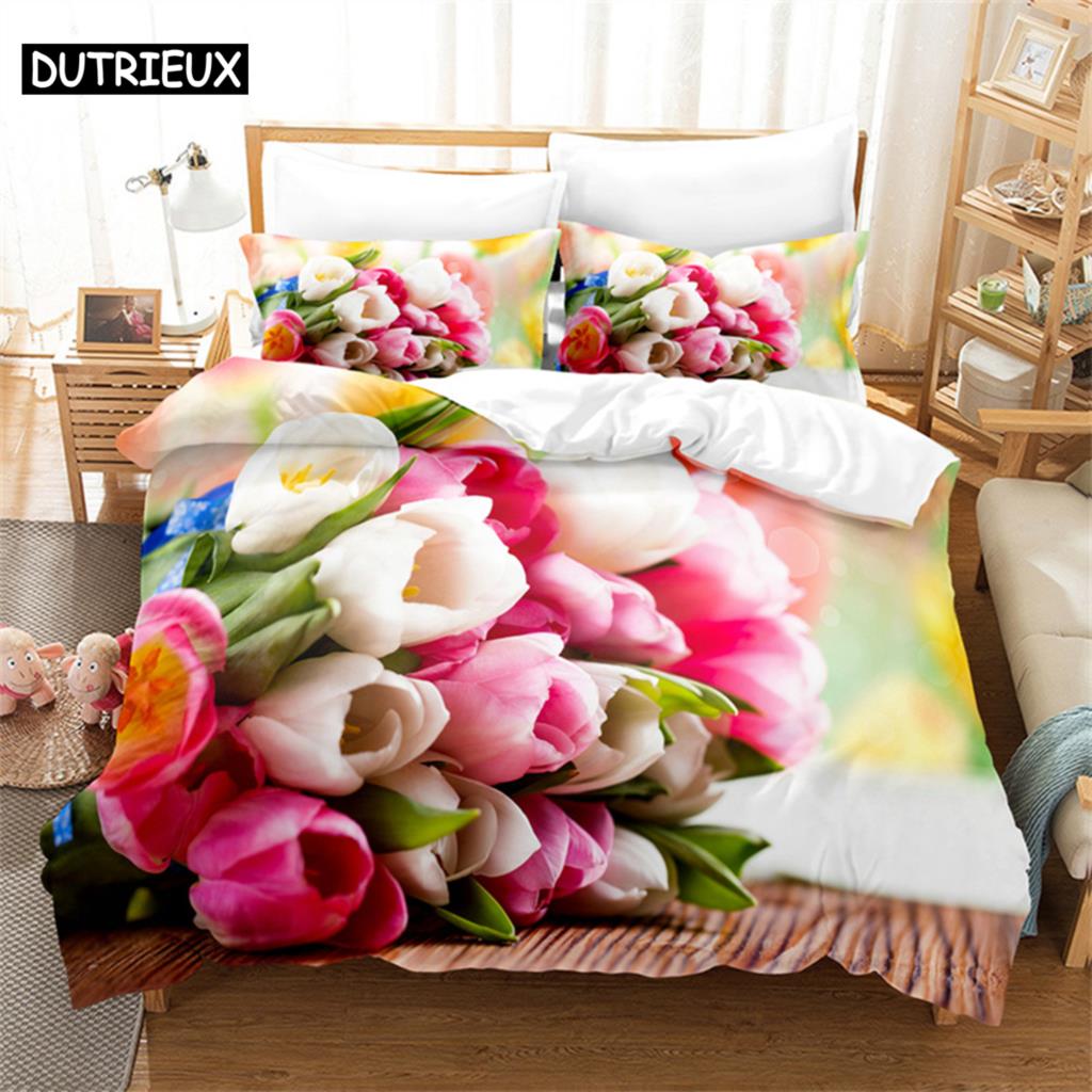Comforter Pink Tulip Queen Bedding Set Kids Bedroom Bed Set Comforter Set King Size Bedding Sets