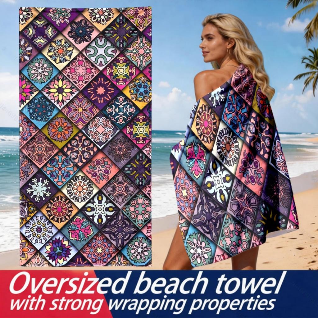 Bohemian diamond pattern mosaic polyester microfiber beach towel is highly absorbent, suitable for swimming and beach outings