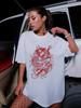 Damen Harajuku Y2K Oversized T-Shirt Drache Goth Anime Grafik-T-Shirt Vintage pro Choice Sommer Poly-Baumwoll-Set Oberteile