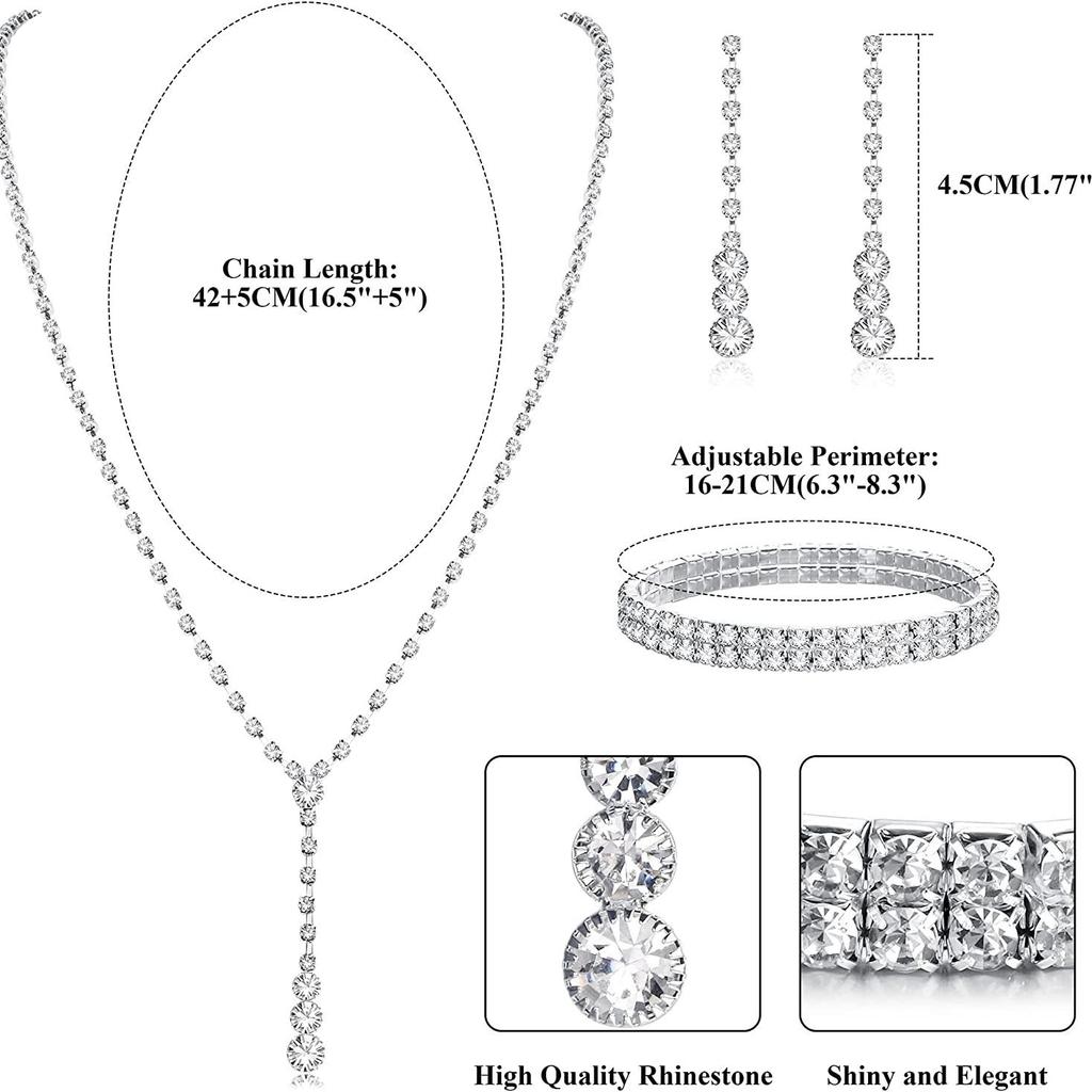 Bridesmaids Ball Outfit Rhinestone Jewelry Set Bridal Wedding Metal Zircon Water Drop Wave Necklace Earrings Bracelet