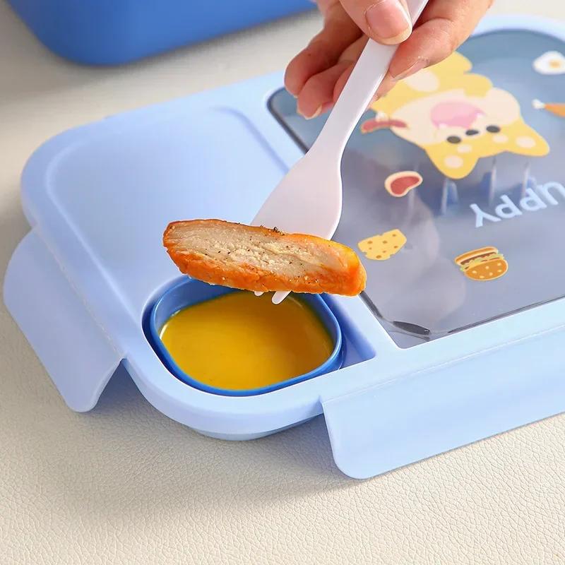 Bento Lunch Box For Kids Girls Cartoon Students Kawaii Cute Heated 3 Grid Sandwich Snack Food Box Special Canteen Food Storage