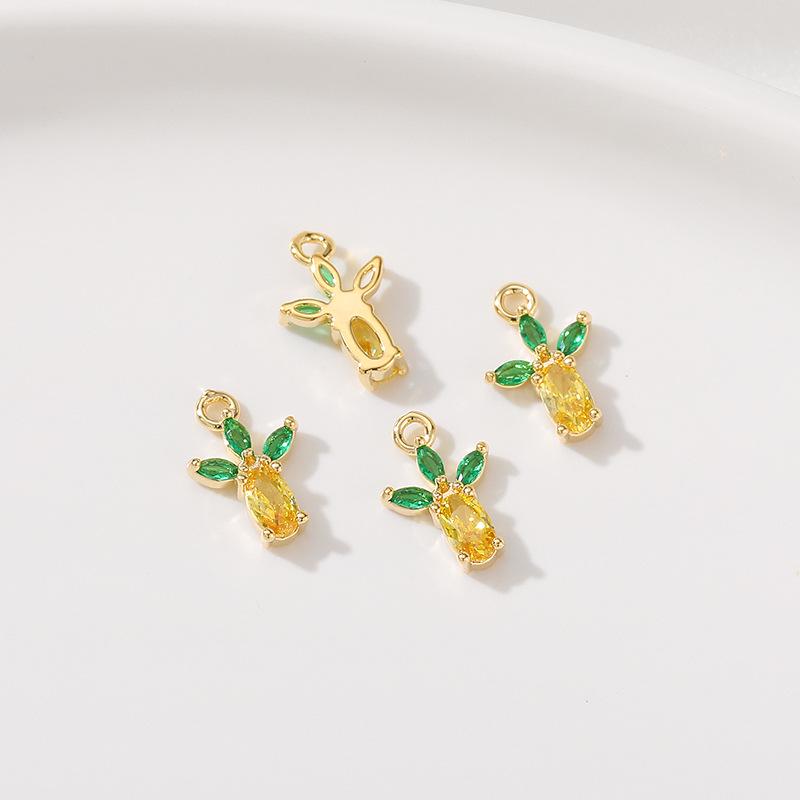 Color-Preserving 14K Gold Plated Zircon Fruit Series Charm Pendant for DIY Bracelets: Strawberry, Pineapple, Grape