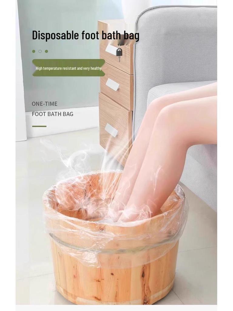 Extra Thick Disposable Foot Soak Pedicure Bags - Special Foot Therapy Set with Wooden Bucket and Plastic Film Foot Bath Basin.