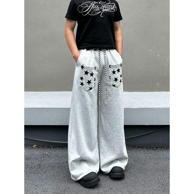 American reverse wear design star print drawstring scimitar sweatpants men and women jazz dance wide-leg pants couple casual pants