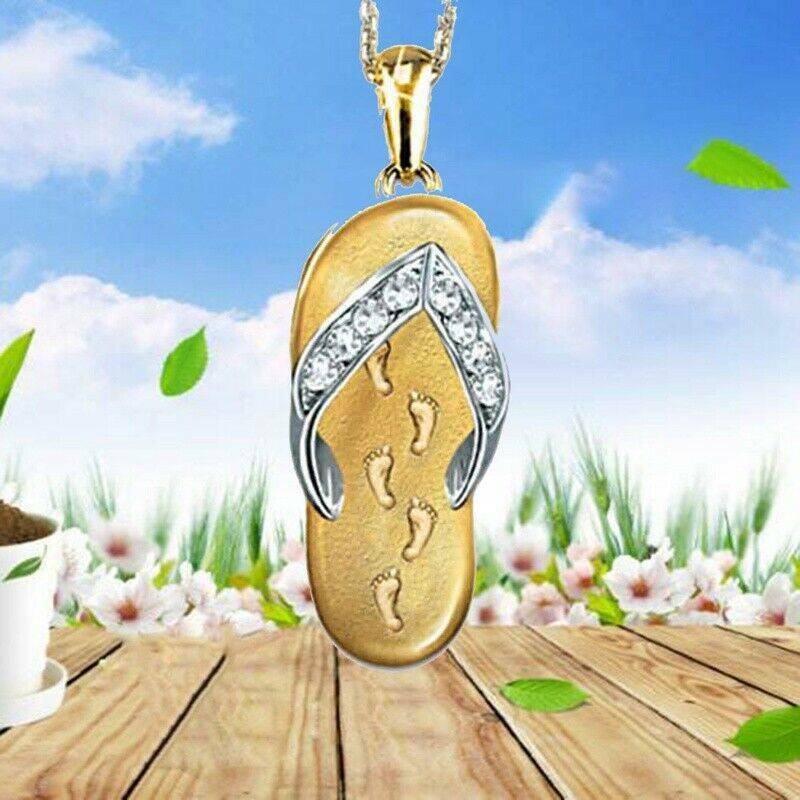 Creative Beach Slipper Pendant Necklace Gold Plated Chain Holiday Jewelry Gift