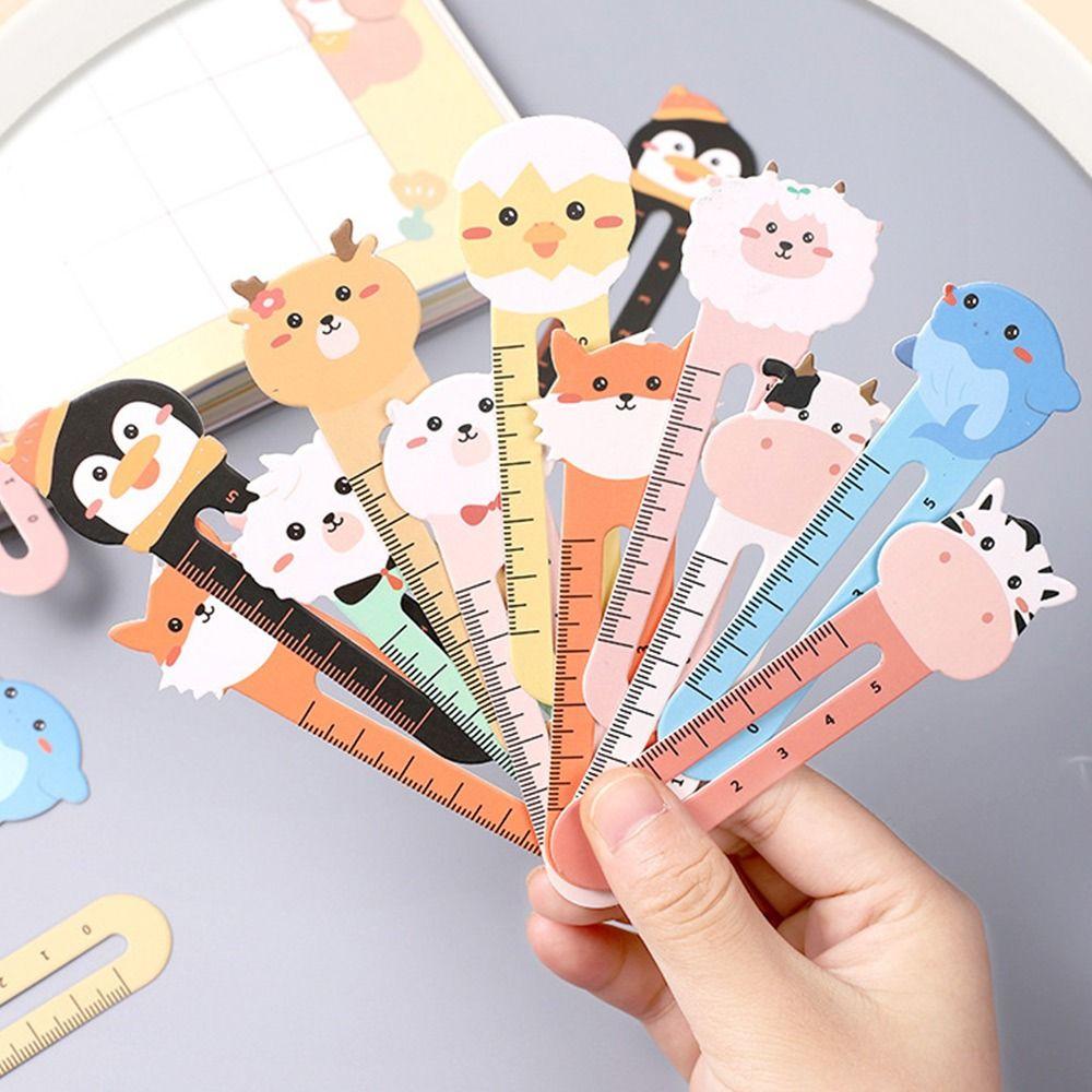 50pcs Creative Cartoon Animal Bookmarks Card Mixed Pattern Paper Book Clip Dual-use Stationery Ruler Bookmarks Student Supplies