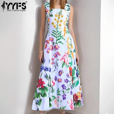 Abiti casual a vita alta con colletto quadrato senza maniche stampa motivo floreale primavera estate moda donna