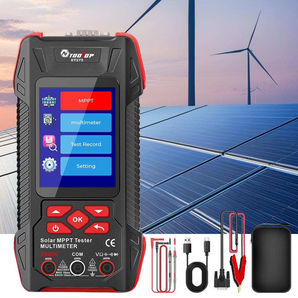 2000W Solar Power Meter with Protection Function Multimeter Solar Panel MPPT Tester 2KV 60000 Counts for Photovoltaic Testing