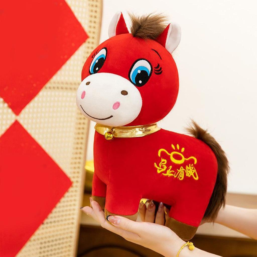 Year of The Horse 2026 Plush Funny Smiling Horse Plushie Figurine Lucky Chinese Lunar New Year Mascot Zodiac Ornament for Home