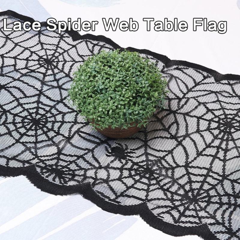 Spooky Halloween Table Cover, Polyester Cobweb Laces Table Runner Party Decoration Cloth for Haunted Environment