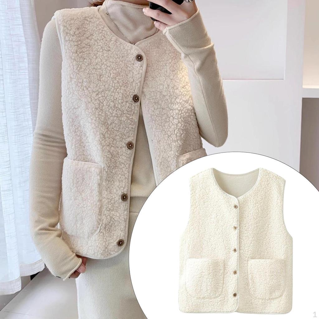 Fleece Vest for Women Casual Warm Single Breasted Button Trendy Gilet