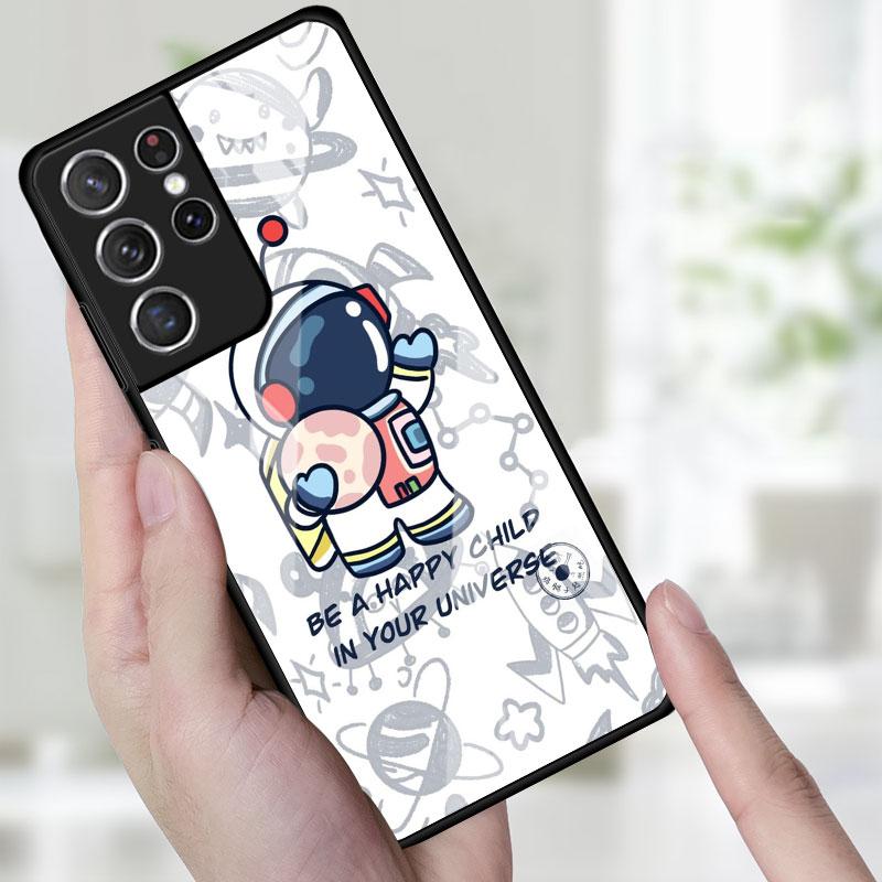 

Стеклянный чехол для телефона для Samsung Galaxy S22 S21 S20 Ultra FE S9 S10 S8 Plus Note 20 10 Lite 9 8, чехол, милый в космосе, астронавт Samsung Note 8