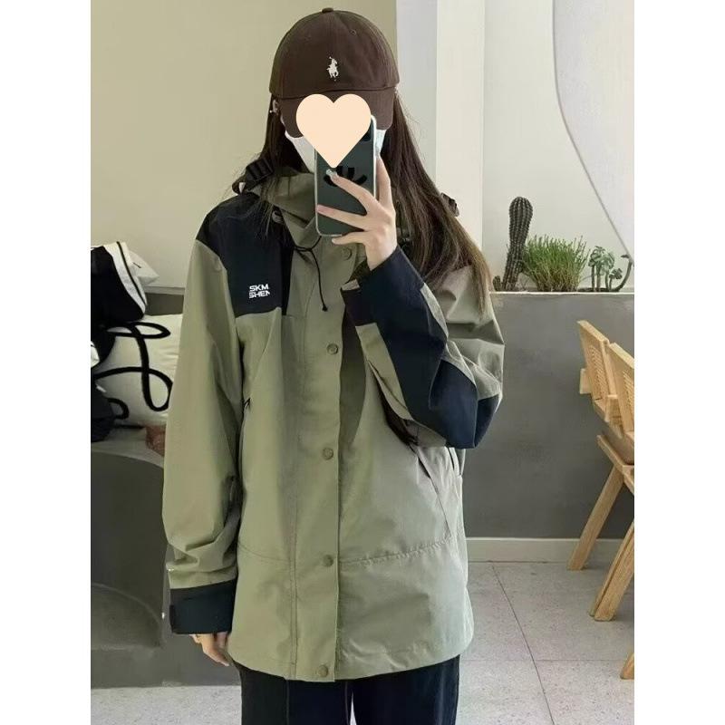 Unisex Patchwork Windbreaker - Trendy Outdoor Mountaineering and Casual Sportswear Jacket Large армия зеленый