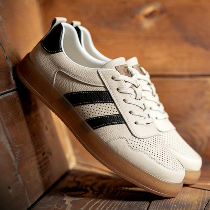 Leather Men's Hollow Men's Shoes Board Shoes White Shoes Men's Pure Cowhide Shoes Men's Casual Shoes