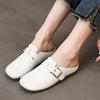 Leather Slippers Women Summer Outside 2026 New Lazy Shoes Flat Slippers Women Sandals Dames Muiltjes