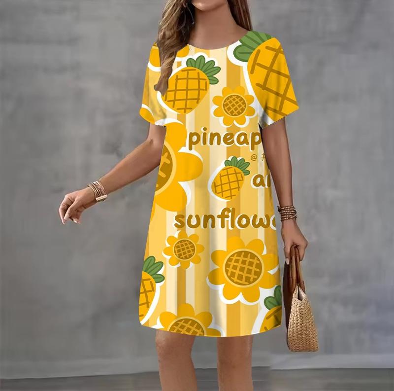 Fashion 3D Print Summer Dress Loose Casual Short Sleeve O-Neck Mini Dress