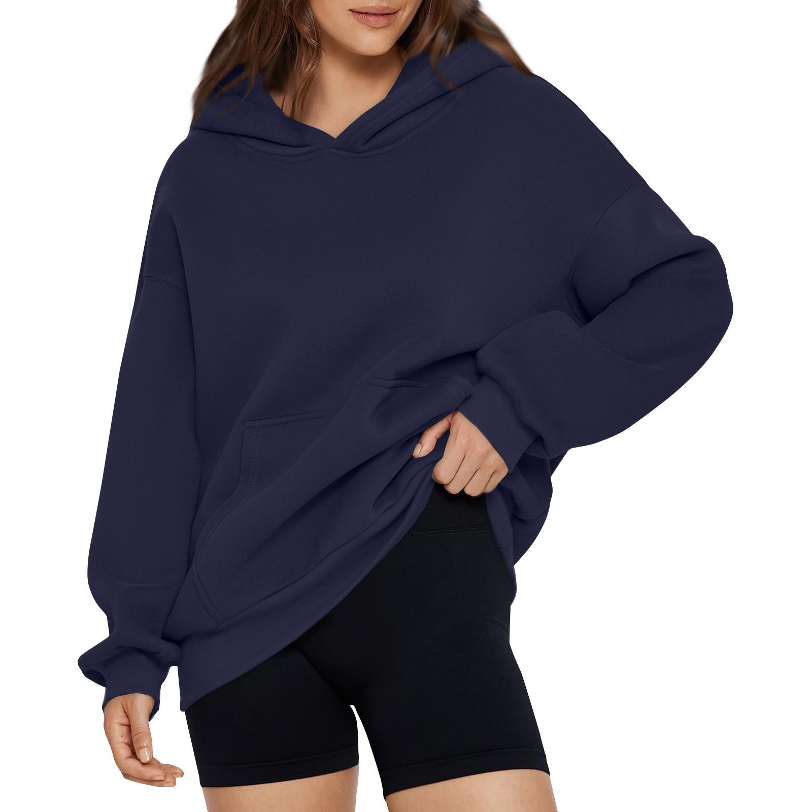 

Women s Fashion Spring Hooded Sweatshirt Casual Pocket Top Loose Pullover XXXXL Темно-синій