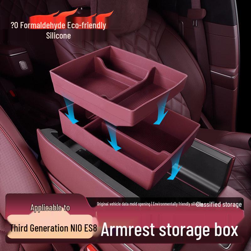 NIO ES8 Armrest Storage Box: Fits 26 Models, Silicone Console Organizer, New Interior Accessory.