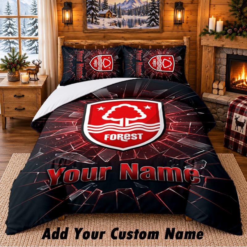 Set Biancheria da Letto 3 Pezzi Nottingham Forest FC Personalizzabile con Nome, Lenzuolo e Federe per Camera da Letto di Casa