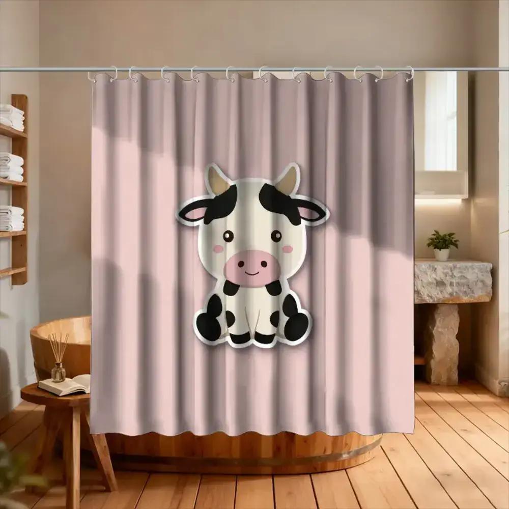 

A Bathroom Shower Curtain Made Of Clay, Featuring A Design For The Year Of The Ox, Includes 12 Hooks, Measuring 70.87*70.87Inch, W60H190(CM)-1 Pcs