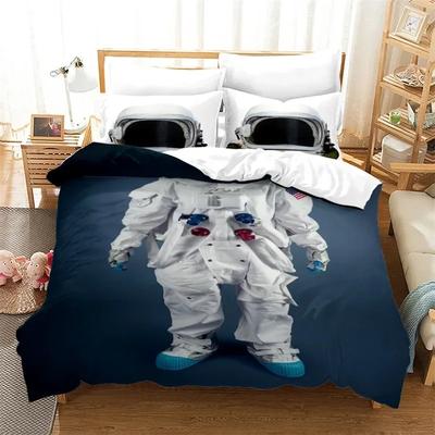 Cartoon Astronaut Duvet Cover King For Boys Girl Galaxy Space Bedding Set Microfiber Rocket Ship Space Adventure Comforter Cover