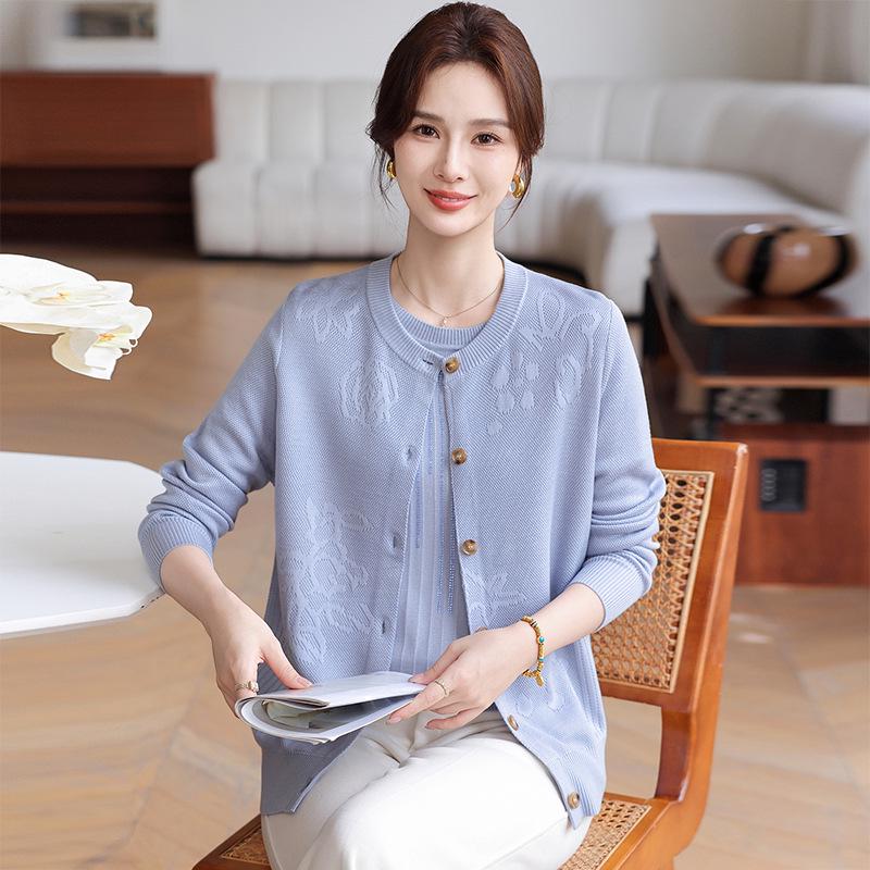 Mom's Spring Two-Piece Knit Cardigan Set for Middle-Aged and Elderly Women - 2026 Lightweight Edition