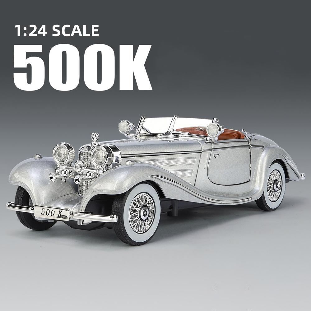 szvm1 1:24 Mercedes-Benz 500K 1936 Classic Car Alloy Car Model Sound and Light Pull Back Children's Toy Collectibles Birthday gift