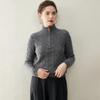 Women's Cashmere Knit Base Layer: Korean Style, Semi-High Neck, Long Sleeves, Half-Zip, Full Body Cable Knit Design. Fashionable & Versatile.