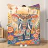 Fflannel Blanket 1pc Elephant with Colorful Flowers Soft Comfortable and Warm This Nap Blanket/sofa Blanket Is Suitable for All Se